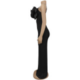SC Lace Chest Flower Backless Suspender Maxi Dress BY-7513