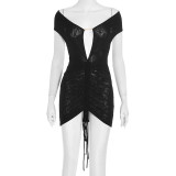 SC Solid Color Short Sleeve Pleated Mini Dress GSZM-J25DS286