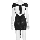 SC Solid Color Short Sleeve Pleated Mini Dress GSZM-J25DS286