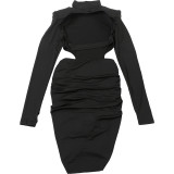 SC Long Sleeve Backless Pleated Midi Dress XEF-K25D78923