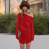 SC Mesh Slash Shoulder Pleated Mini Dress GSZM-D25DS371