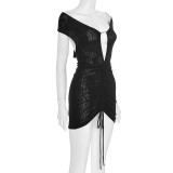 SC Solid Color Short Sleeve Pleated Mini Dress GSZM-J25DS286