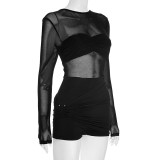 SC Sexy Mesh Long Sleeve Pleated Romper GSZM-C25RP262