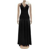 SC White Floral V Neck Camisole Maxi Dress BY-7497