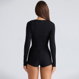SC Long Sleeve Solid Color Two Piece Shorts Set GSZM-D25ST354