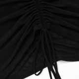 SC Solid Color Short Sleeve Pleated Mini Dress GSZM-J25DS286