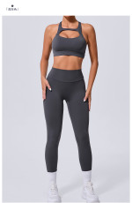 SC Solid Color Sleeveless Sport Yoga Two Piece Pants Set GQSA-59520/8020