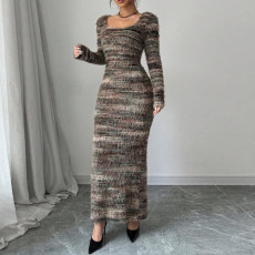 SC Long Sleeve Knits Split Maxi Dress FRT-42169DBG