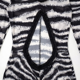 SC Zebra Pattern Hollowed Out Pleated Maxi Dress MXBF-J25DS204