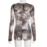 SC Ink Wash Dye Printed Long Sleeve Romper GSZM-D25RP386