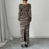 SC Long Sleeve Knits Split Maxi Dress FRT-42169DBG