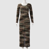 SC Long Sleeve Knits Split Maxi Dress FRT-42169DBG