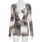 SC Ink Wash Dye Printed Long Sleeve Romper GSZM-D25RP386