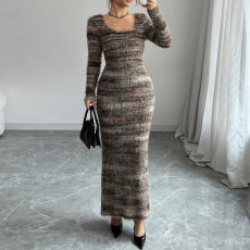 SC Long Sleeve Knits Split Maxi Dress FRT-42169DBG