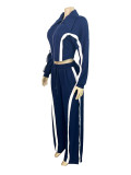 SC Color Block Zipper Two Piece Pants Set CH-25039