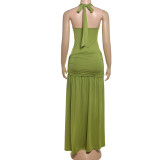 SC Solid Color Pleated Split Maxi Dress GYME-K25D73993