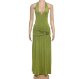 SC Solid Color Pleated Split Maxi Dress GYME-K25D73993