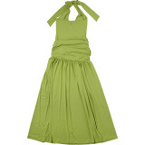 SC Solid Color Pleated Split Maxi Dress GYME-K25D73993