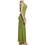 SC Solid Color Pleated Split Maxi Dress GYME-K25D73993