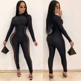SC Plus Size Mesh Patchwork Long Sleeve Jumpsuit HMS-5593