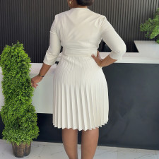 SC Plus Size Solid Color Pleated Midi Dress GATE-597