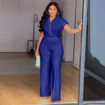 SC Plus Size Solid Color Shirt Two Piece Pants Set NNWF-8088
