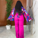 SC Plus Size Print Flare Sleeve Two Piece Pants Set NNWF-8113