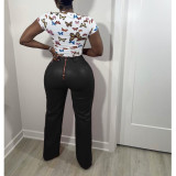SC Solid Color Loose Wide Leg Leather Pants BN-313
