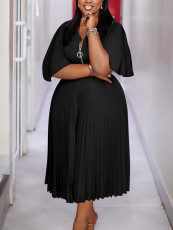 SC Plus Size Solid Color Pleated Maxi Dress NNWF-8120