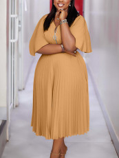 SC Plus Size Solid Color Pleated Maxi Dress NNWF-8120