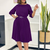 SC Plus Size Solid Color Pleated Midi Dress GMLF-3344
