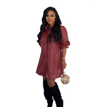 SC Long Sleeve Leather Casual Dress BN-9215