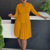 SC Plus Size Solid Color Pleated Midi Dress GATE-597