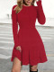 SC Long Sleeve Solid Color Pleated Mini Dress OMY-12017