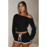 SC Slash Shoulder Tie Up Two Piece Shorts Set ASL-6803