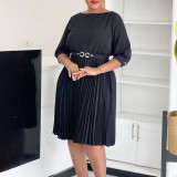 SC Plus Size Solid Color Pleated Midi Dress GMLF-3344