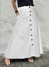 SC Single Breasted Pocket Solid Color Long Skirt OMY-12015