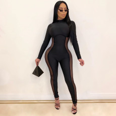 SC Plus Size Mesh Patchwork Long Sleeve Jumpsuit HMS-5593