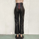 SC Solid Color Loose Wide Leg Leather Pants BN-313