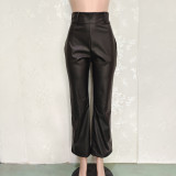 SC Solid Color Loose Wide Leg Leather Pants BN-313