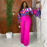 SC Plus Size Print Flare Sleeve Two Piece Pants Set NNWF-8113