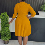 SC Plus Size Solid Color Pleated Midi Dress GATE-597