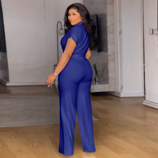 SC Plus Size Solid Color Shirt Two Piece Pants Set NNWF-8088