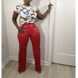 SC Solid Color Loose Wide Leg Leather Pants BN-313