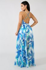 SC Deep V-neck Backless Chiffon Maxi Dress NK-8212