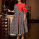 SC Plus Size 4/3 Sleeve Print Patchwork Midi Dress GATE-598