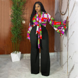 SC Plus Size Print Flare Sleeve Two Piece Pants Set NNWF-8113