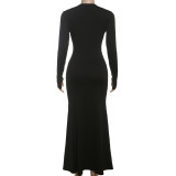 SC Solid Color Deep V Neck Maxi Dress GYME-K25D77115