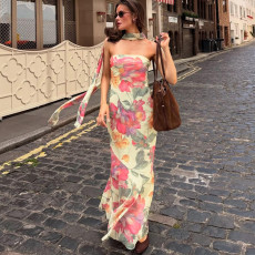 SC Wrap Chest Print Backless Maxi Dress GYME-K25D77536