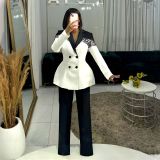 SC Plus Size Lace Patchwork Blazer Two Piece Pants Set NY-3752